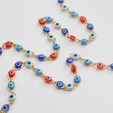 16 Feet Gold Plated Brass Rainbow Evil Eye Chain, Blue Red Eye Chain, For Necklace Bracelet Jewelry Making, Wholesale Supply PJ490