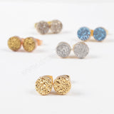 Gold Plated Round 8mm Natural Agate Titanium Rainbow Druzy Stud Earrings G0889