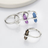 Silver Hexagon Point Multi-kind Stone Ring, Adjustable, Gemstone Ring Jewelry WX2207