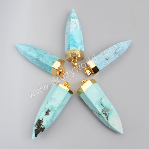 Gold Plated Howlite Turquoise Faceted Point Pendant Bead G1008