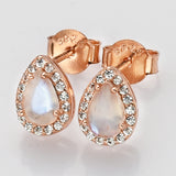 Teardrop S925 Sterling Silver Natural Moonstone CZ Micro Pave Stud Earrings, Healing Crystal Post Earring Jewelry LM029