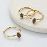 Gold Plated Tiny Raw Herkimer Diamond Ring, Healing Crystal Quartz Jewelry G2099
