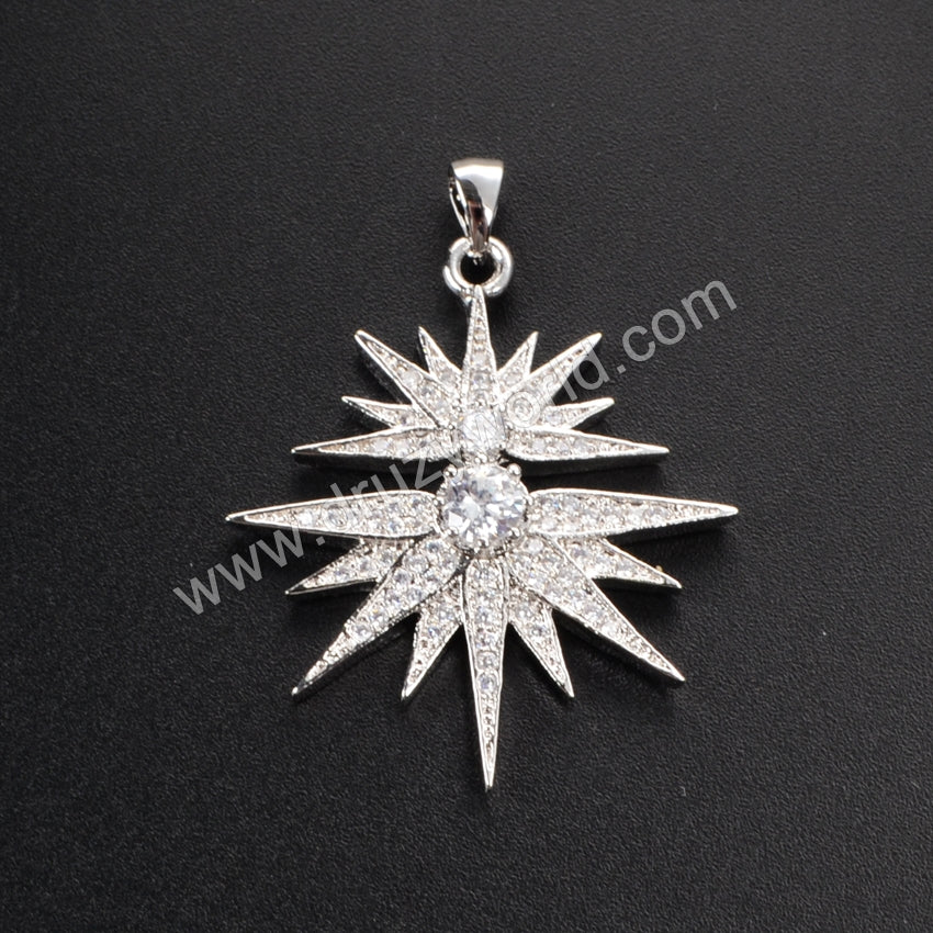 Silver Merkaba Star Super Sparkly Diamante Starburst Crystal Pendant WX028