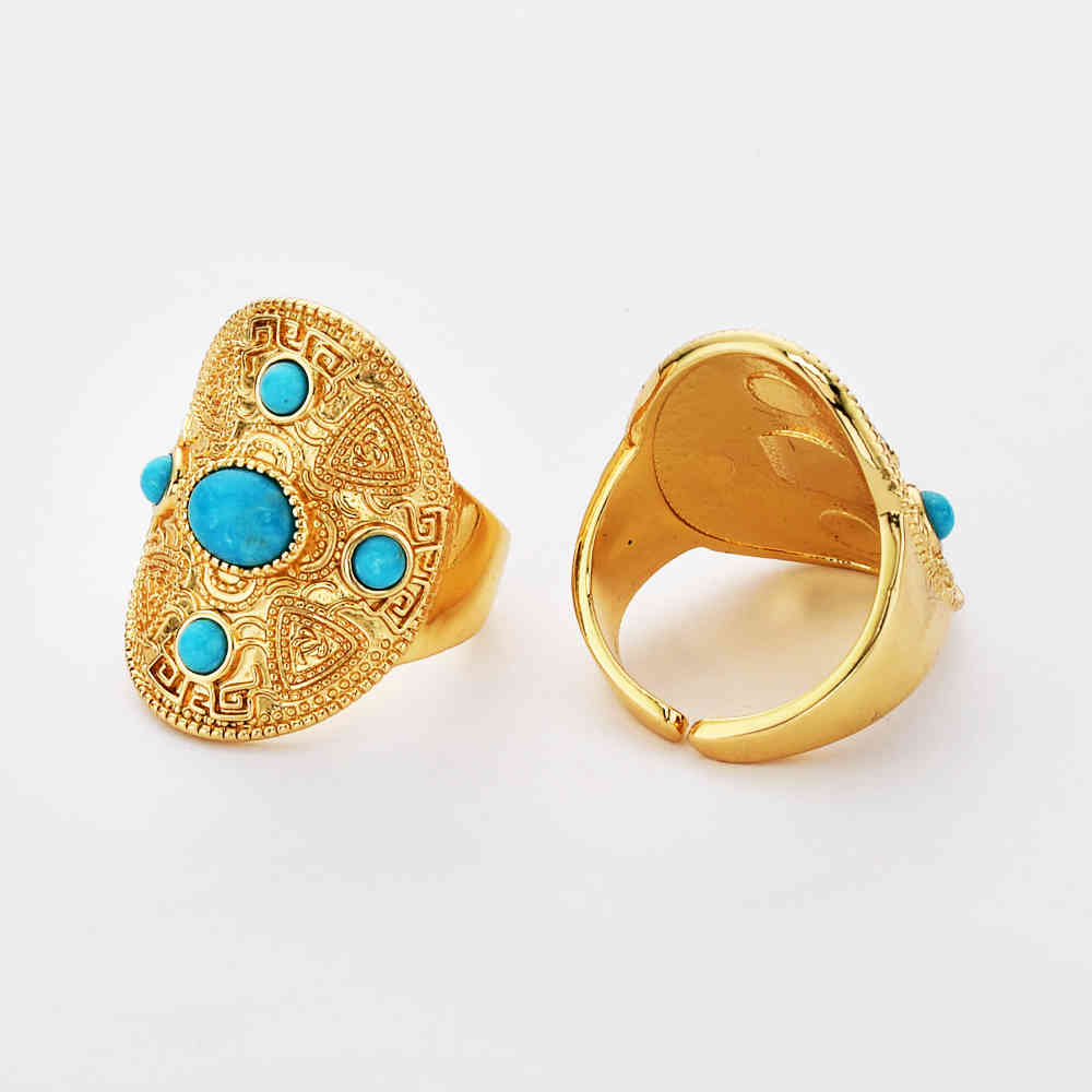 Rectangle Gold Plated Brass Bezel Natural Turquoise Ring Real Turquoise Ring Gemstone Jewelry Ring ZG0458