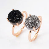 Size 6 Rose Gold Plated Claw Silver 10mm Round Titanium Druzy Ring ZG0235-1