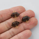 Hexagon Natural Smokey Quartz Terminated Point Connector, Faceted Crystal Stone Charm, For Jewelry Making AL608