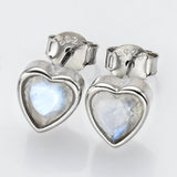 S925 Sterling Silver Heart Moonstone Faceted Stud Earrings SS249EG