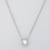 15" S925 Sterling Silver Claw Oval Moonstone Necklace, Faceted Natural Crystal Necklace Jewelry SS253