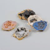 Gold Plated Natural Crystal Quartz Titanium AB White Druzy Geode Slice Connector G1016