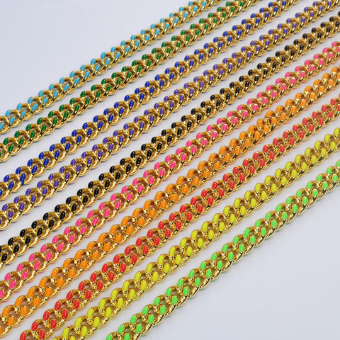 16 Feet Gold Plated Brass Rainbow Oil Dripping Chain, Enamel Paint Chain, For Necklace Bracelet Jewelry Making, Wholesale Supply PJ499