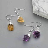 Silver Plated Natural Amethyst / Citrine Dangle Earrings Raw Gemstone Crystal Earrings WX2132