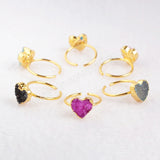 Tiny Small Size Rainbow Heart Druzy Geode Adjustable Knuckle Ring Gold Plated G0600