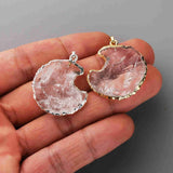 Gold / Silver Plated Natural White Quartz Crescent Moon Pendant Bead Raw Clear Quartz Moons Jewelry Pendant WX2072