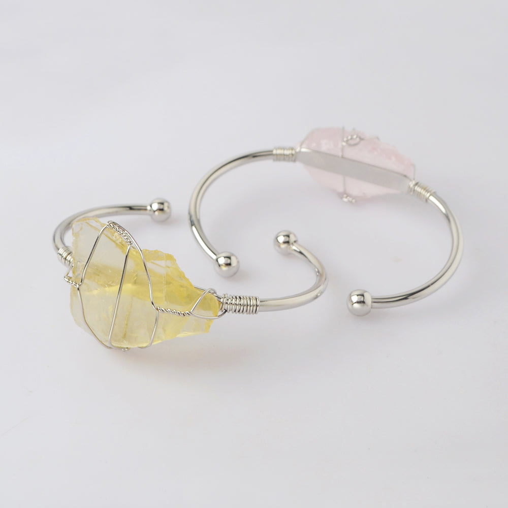 Silver Plated Wire Wrap Natural Stone Bangle WX1865