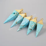 Gold Plated Pyramid  Point Howlite Turquoise Faceted Pendant Bead G1005