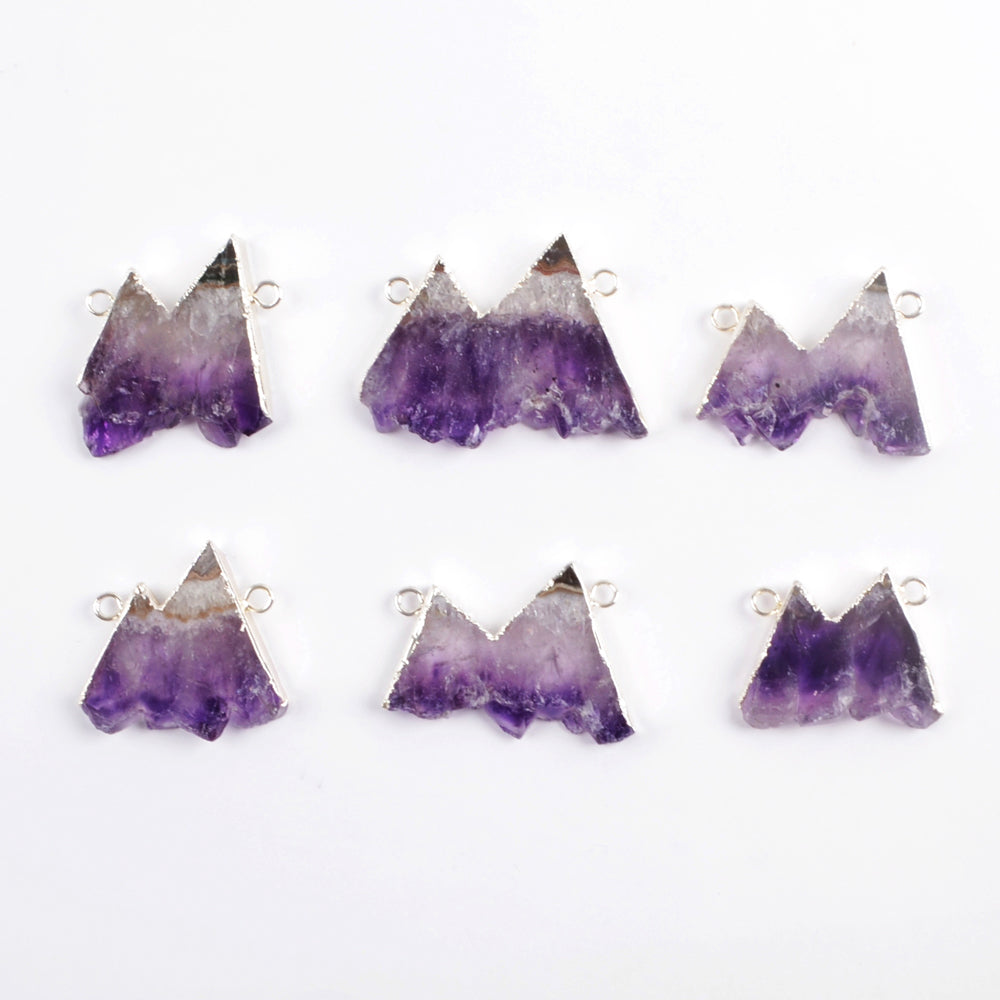 Silver Plated Natural Slice Amethyst Connector WX1069