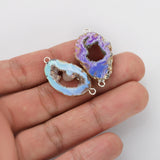 Gold Natural Agate Titanium AB Color Druzy Slice Connector, Freeform Druzy Geode Charm, Making Jewelry G1453