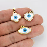 Wholesale Gold Plated White Shell Blue Evil Eye Pendant, Marquise Heart Clover Pendant WX2158