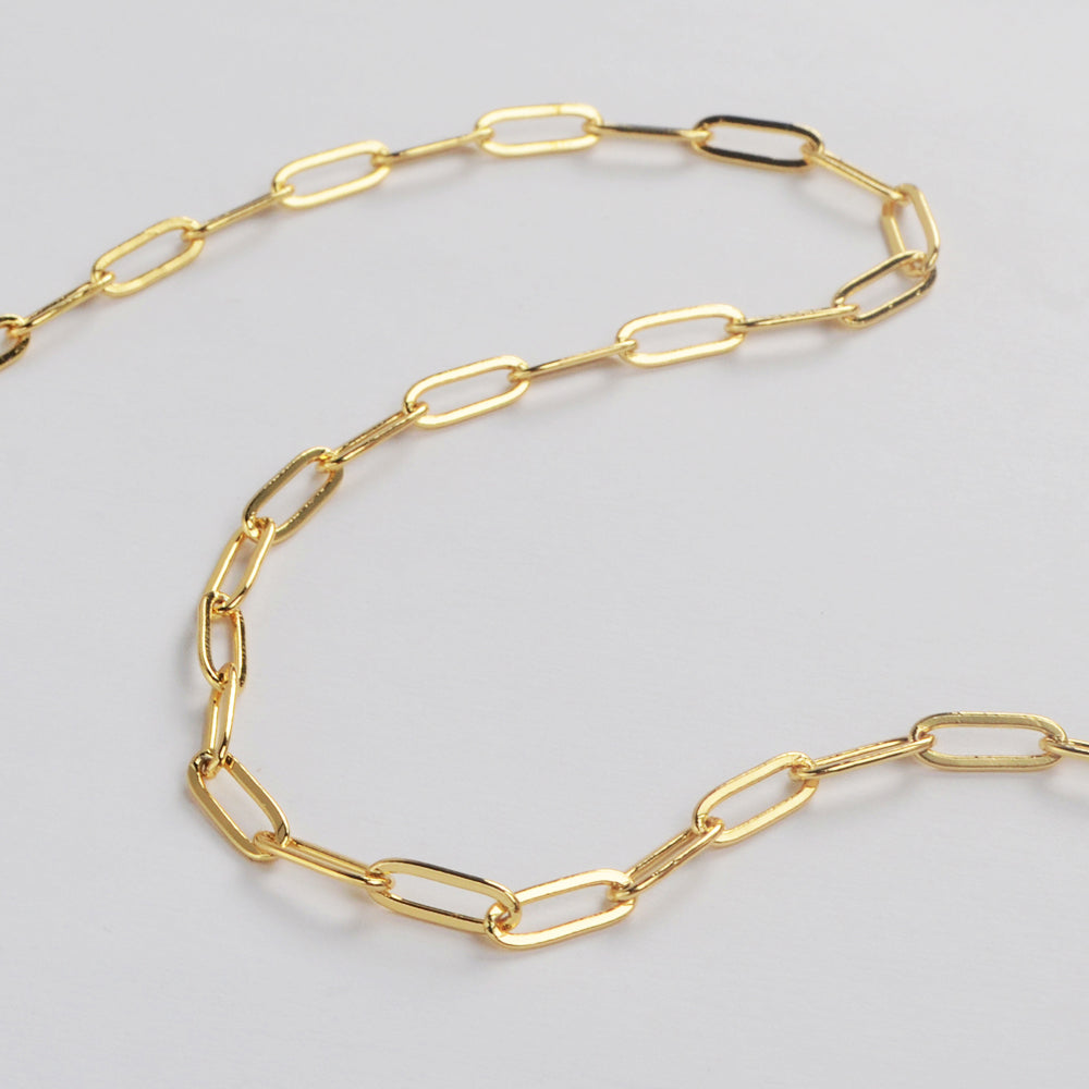 16 Feet Gold Plated Brass Long Thin Oval Link Chain, Paper Clip Chain, For Necklace Bracelet Jewelry Making, Wholesale Supply PJ495