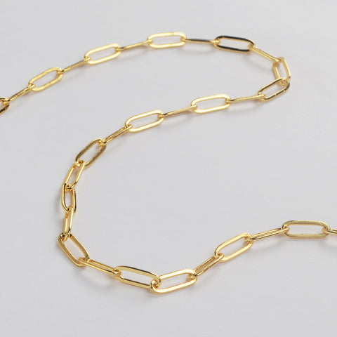 16 Feet Gold Plated Brass Long Thin Oval Link Chain, Paper Clip Chain, For Necklace Bracelet Jewelry Making, Wholesale Supply PJ495