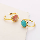 Egg Shape Gold Plated Faceted Natural Turquoise Moonstone Larimar Rhodochrosite Ring, Gemstone Jewelry ZG0460