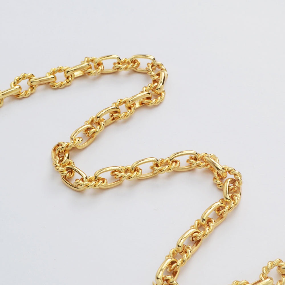 16 Feet Gold Plated Brass Oval Link Chain, Polished & Twisted Paper Clip Chain, For Necklace Bracelet Jewelry Making, Wholesale Supply PJ505