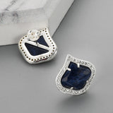 Teardrop Silver Plated Claw Natural Blue Sodalite Amazonite Micro Pave Stud Earrings, Faceted Crystal Stone Post Earrings, CZ Studs Fashion Jewelry WX2146