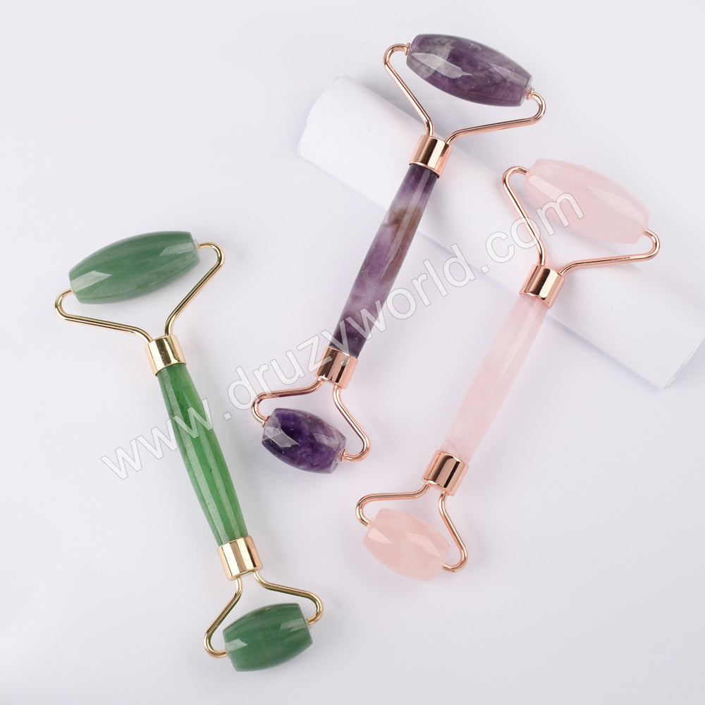 Rose Quartz Amethyst Green Aventurine Crystal Face Rollers WX1759