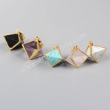 Gold Plated Pyramid Point Multi-Kind Stones Faceted Pendant Bead G1004