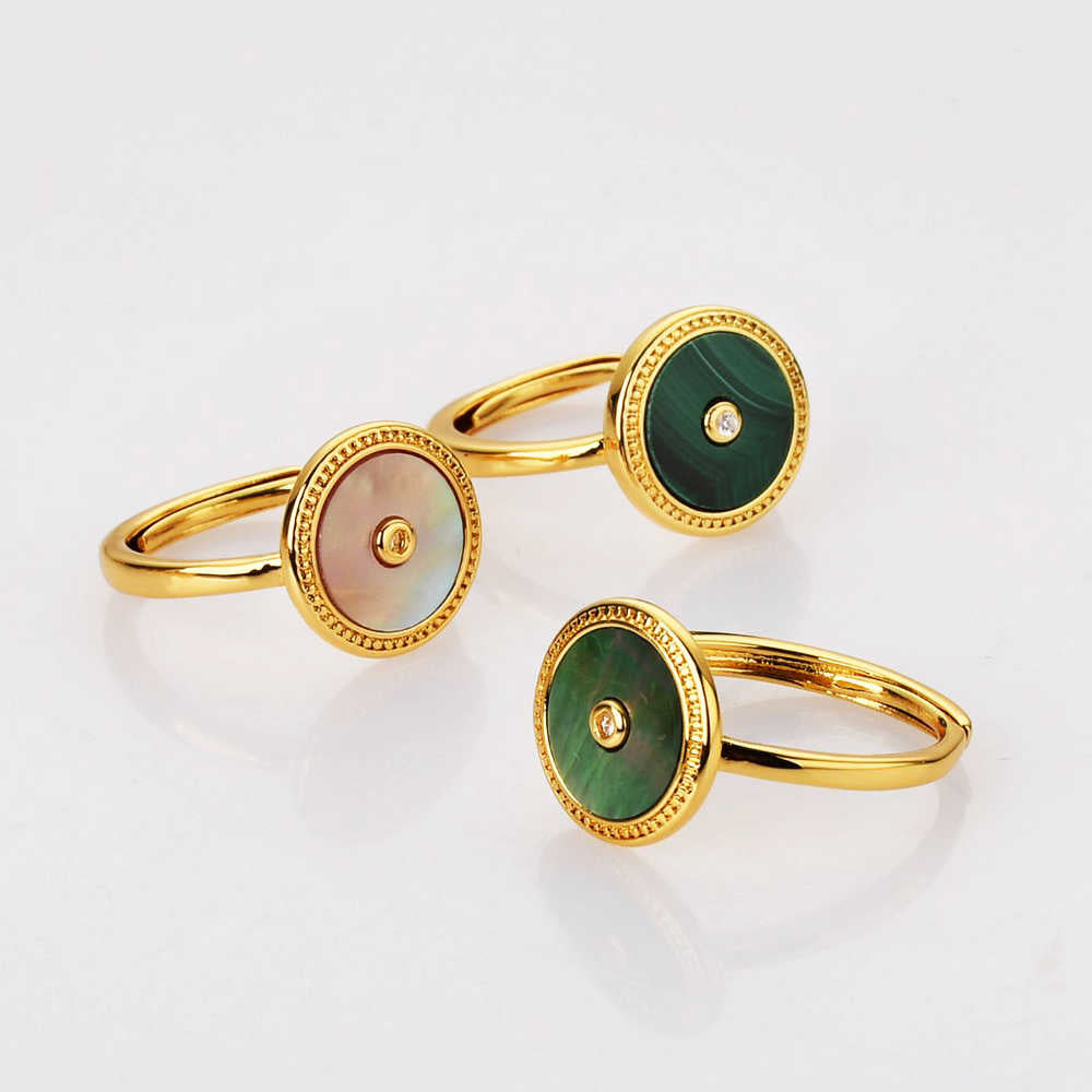 Adjustable Round Gold Plated Natural Gemstone Ring Healing Crystal Rings WX2084