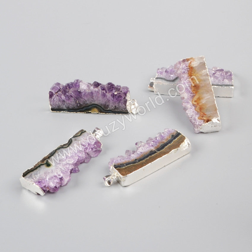 Purple Amethyst crystal cluster pendant necklace