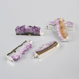 925 Sterling Silver Rectangle Natural Amethyst Druzy Slice Pendant Bead SS019