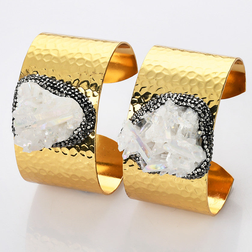 AB white cluster crystal point cuff bracelet 