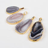 Gold Plated Natural Onyx Botswana Agate Slice Pendant Bead G1013