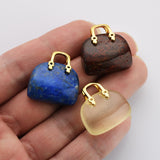 Gold Plated HandBag Shaped Rainbow Natural Gemstone Pendant Healing Crystal Stone Charm WX2133