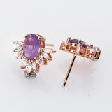 Rose Gold Natural Aquamarine Moonstone Stud Earrings Zircon Studs, S925 Sterling Silver Earring, Healing Crystal Jewelry SS222ER