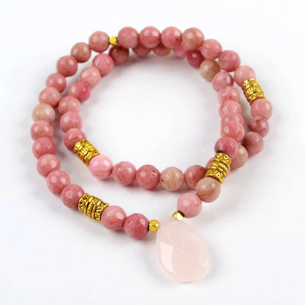 rose quartz bracelet rhodonite bracelet beaded bracelet gemstone beaded bracelet jewelry handmade 