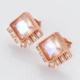 S925 Sterling Silver Diamond Moonstone Faceted Stud Earrings, Zircon Pave Crystal Fashion Earrings LM035