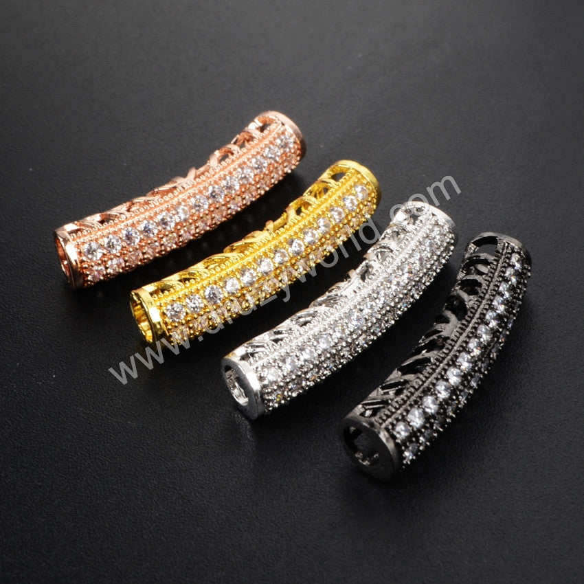 Cubic Zirconia Cooper Crystal Curved Tubes Beads WX043