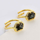 Adjustable Gold Plated Claw Bezel Gemstone Open Ring Natural Faceted Crystal Stone Rings ZG0477