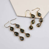 Teardrop Gold Plated Briolette Natural Labradorite Dangle Earrings Faceted Crystal Gemstone Earrings G2086