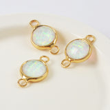 Gold Plated Bezel Round White Opal Faceted Connectors, Flash Stone Charm For Jewelry Making ZG0445