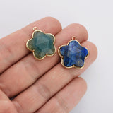 Flower Gold Plated Natural Gemstone Charm, Faceted Rose Quartz Lapis Lazuli Labradorite Pendant, Healing Crystal Stone Charm Making Jewelry WX2144