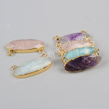 Gold Plated Long Oval Amethyst Rose Quartz Amazonite Faceted Connector G0943