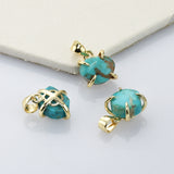 Tiny Gold Plated Claw Natural Real Turquoise Pendant, Freeform Shape, Genuine Turquoise Jewelry Charm Pendant ZG0483