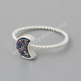 Silver Plated Crescent Moon Natural Titanium Druzy Bezel Ring ZS0295