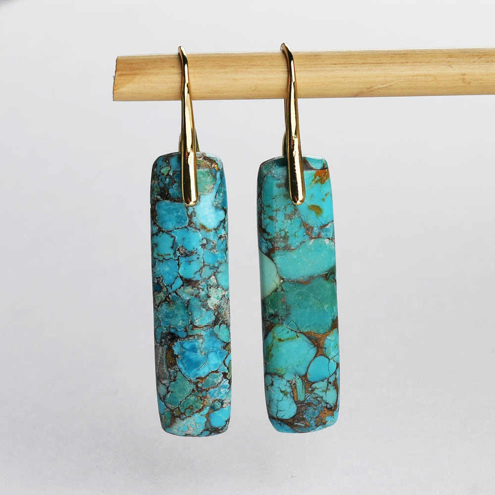 Gold Plated Rectangle Bar Copper Turquoise Dangle Earrings G2078-2