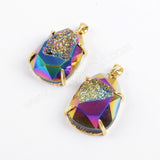 Gold Plated Claw Rainibow Titanium Druzy Faceted Drop Pendant ZG0371