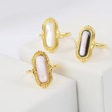 Natural Shell Ring Gold Plated Long Oval Shell Rings WX1420