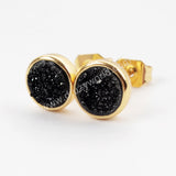 Round Gold Plated Bezel Rainbow Titanium Druzy Studs Earrings ZG0277